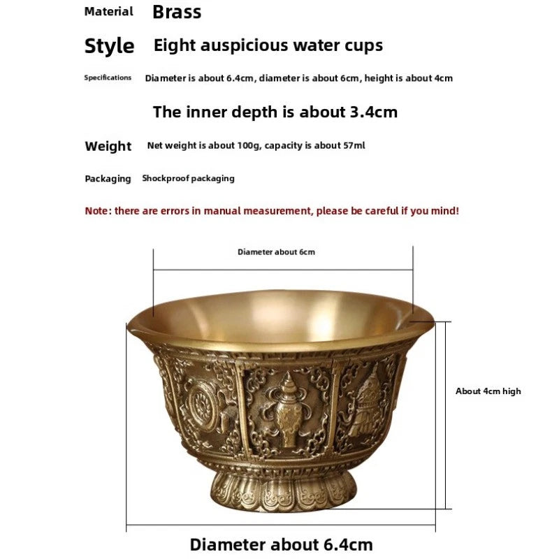 6.4cm Retro Brass Eight Auspicious Water Supply Cup Buddhist Shrine Utensils 07FC0E-D4 - KOEEK
