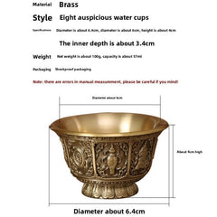 6.4cm Retro Brass Eight Auspicious Water Supply Cup Buddhist Shrine Utensils 07FC0E-D4 - KOEEK