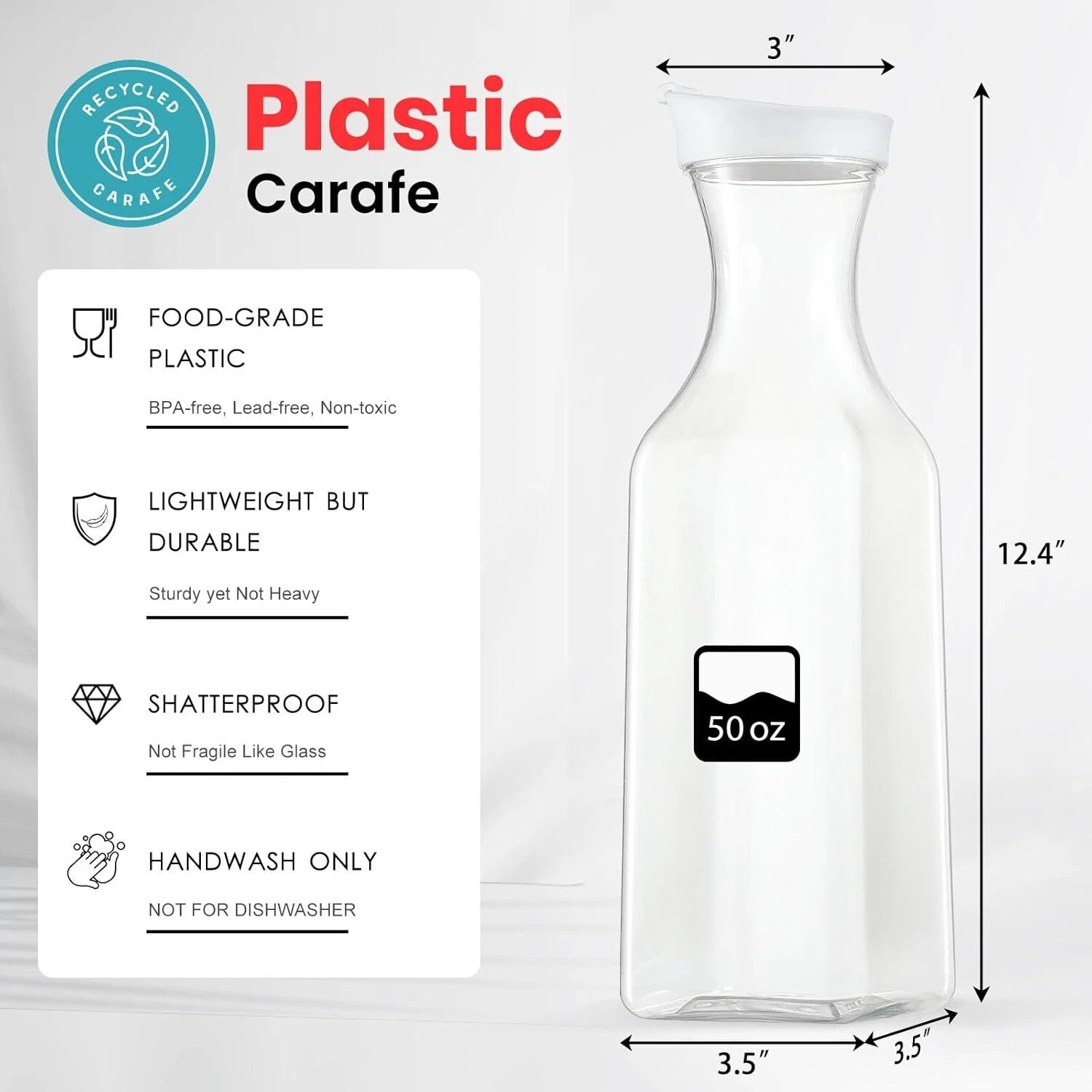 Plastic 50 Oz Water Carafe Flip Top Lid,Set of 2 Square Base Juice Containers 07FC0E-D4 - KOEEK