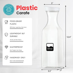 Plastic 50 Oz Water Carafe Flip Top Lid,Set of 2 Square Base Juice Containers 07FC0E-D4 - KOEEK