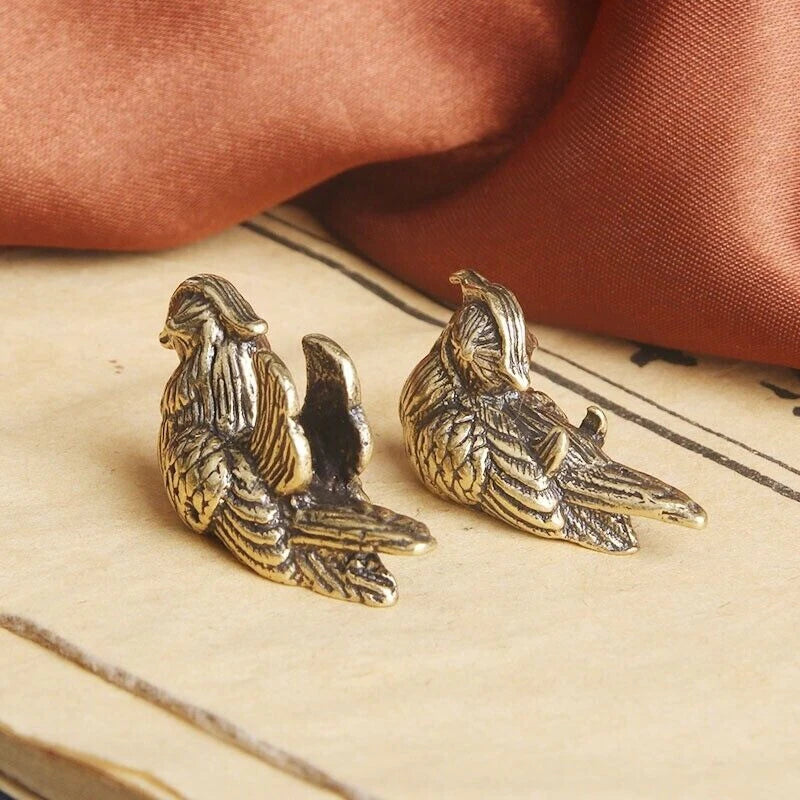 Pair Small Brass Mandarin Ducks Statue Feng Shui Love Figurine Decor 07FC0E-D4 - KOEEK