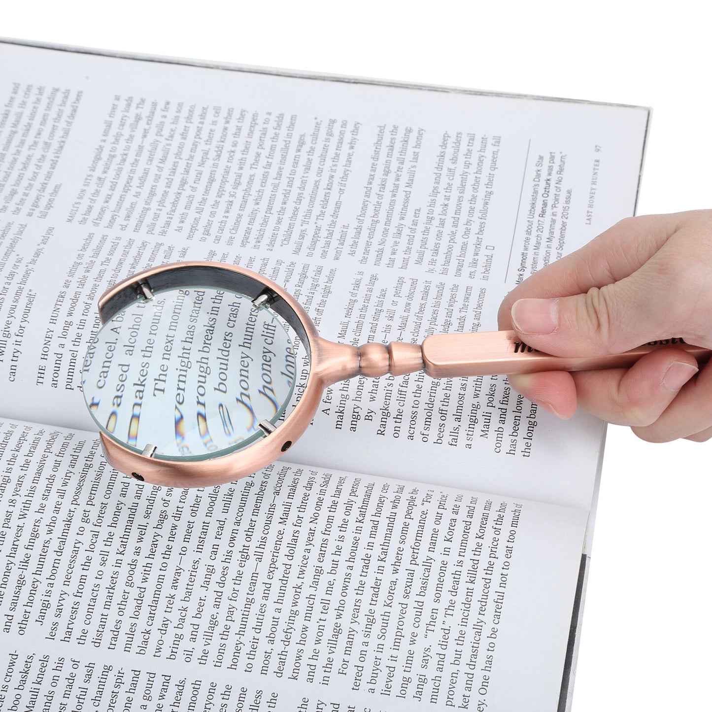 new Portable Handheld Magnifier X8 Magnifying Glass 60mm Lens Dia Bronze US koeek - KOEEK