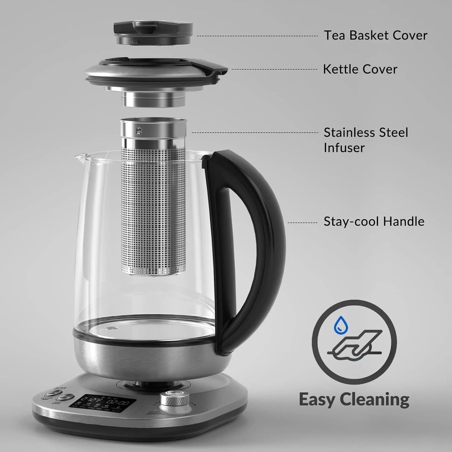 Tea Kettle Electric Tea Kettle with Removable Infuser, 9 Preset Brewing Programs 07FC0E-D4 - KOEEK