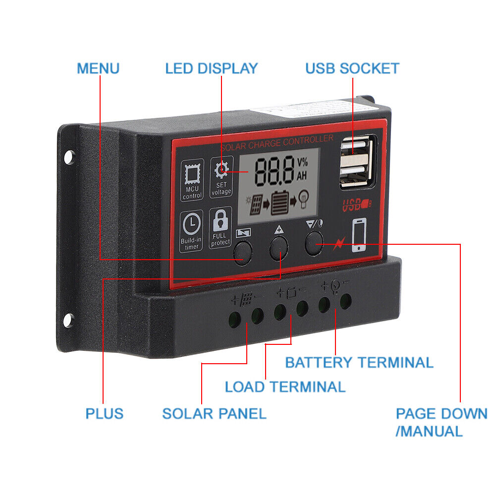 new LCD Solar Controller PWM Solar Controller Solar Controller 5V /2.5A Dual USB koeek - KOEEK