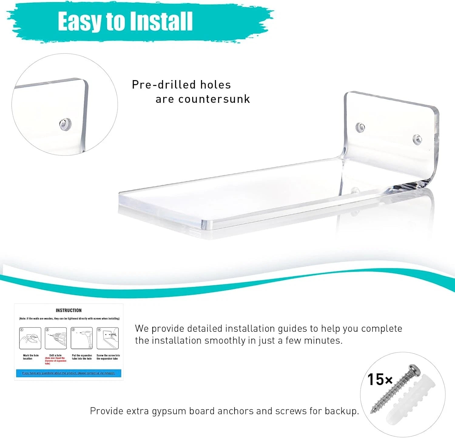 Floating Shoe Display Shelves for Wall Mount Set of 6 - Clear Acrylic Floating 07FC0E-D4 - KOEEK