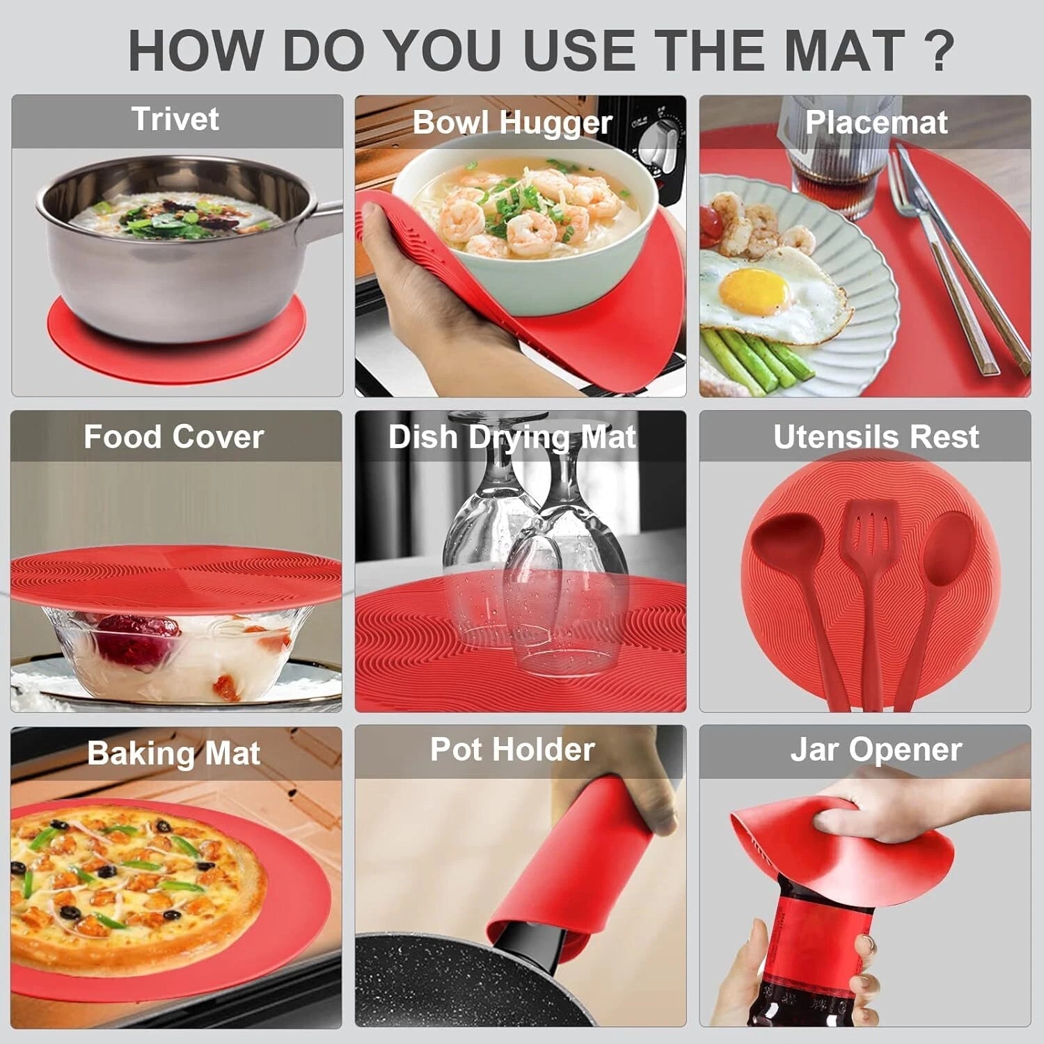2 in 1, Microwave Mat & Food Cover- Mat as Bowl Holder, Cover for Splatter Guard 07FC0E-D4 - KOEEK