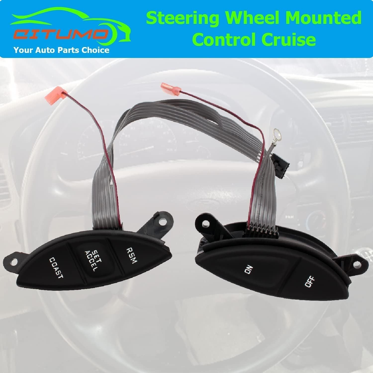 new F87Z9C888BB Steering Wheel Mounted Cruise Control Switch Replacement Black 07FC0E-D4 - KOEEK