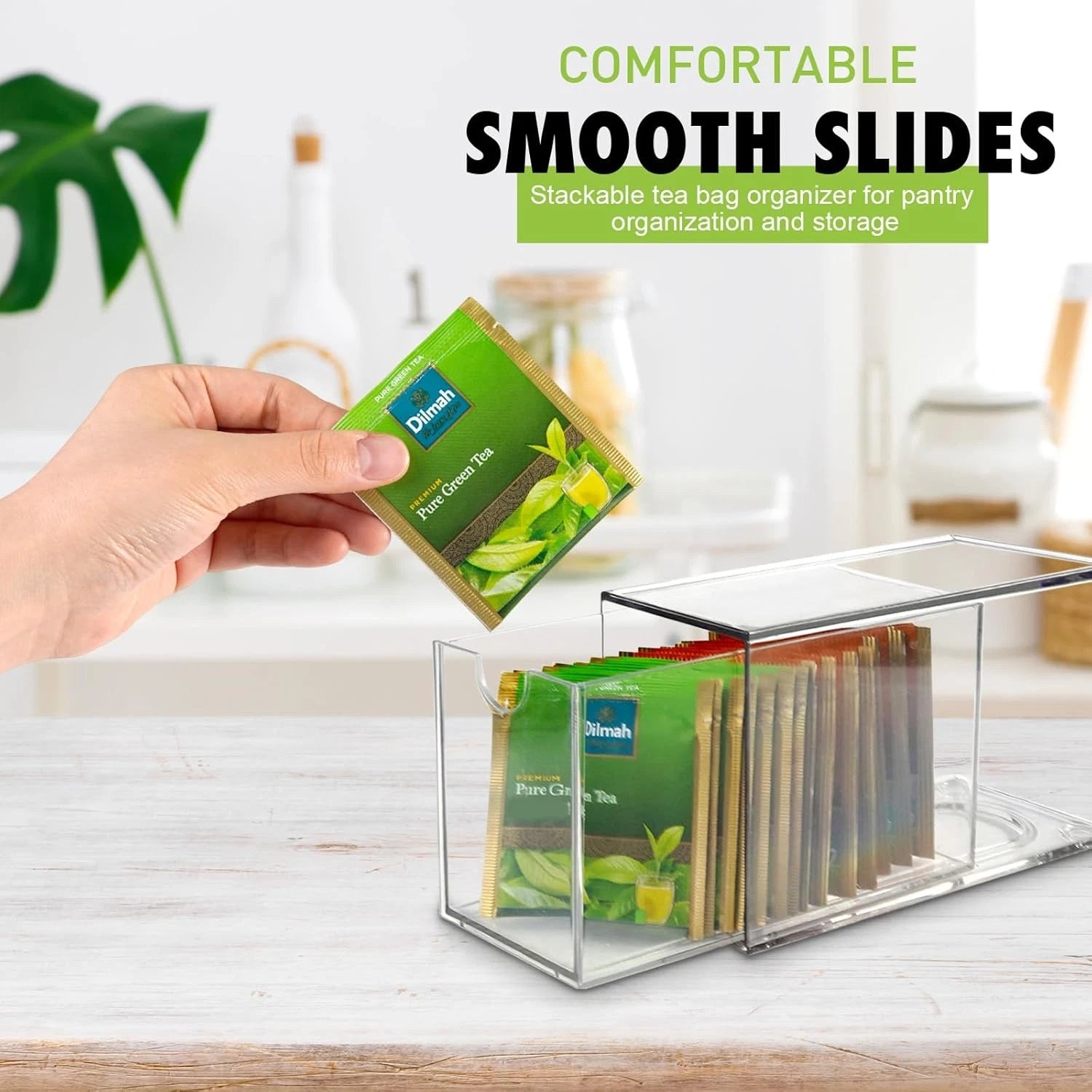 4-piece stackable tea bag storage box, transparent acrylic tea bag drawer 07FC0E-D4 - KOEEK