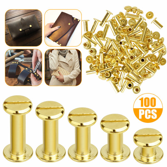 100PCS Chicago Screws Buttons Screw Posts Nail Rivet Leather Crafting 5 Sizes US koeek - KOEEK