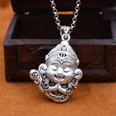 Wukong Qi Tian Da Sheng Sweater Chain Long Pendant Silver Plated Necklace 07FC0E-D4 - KOEEK