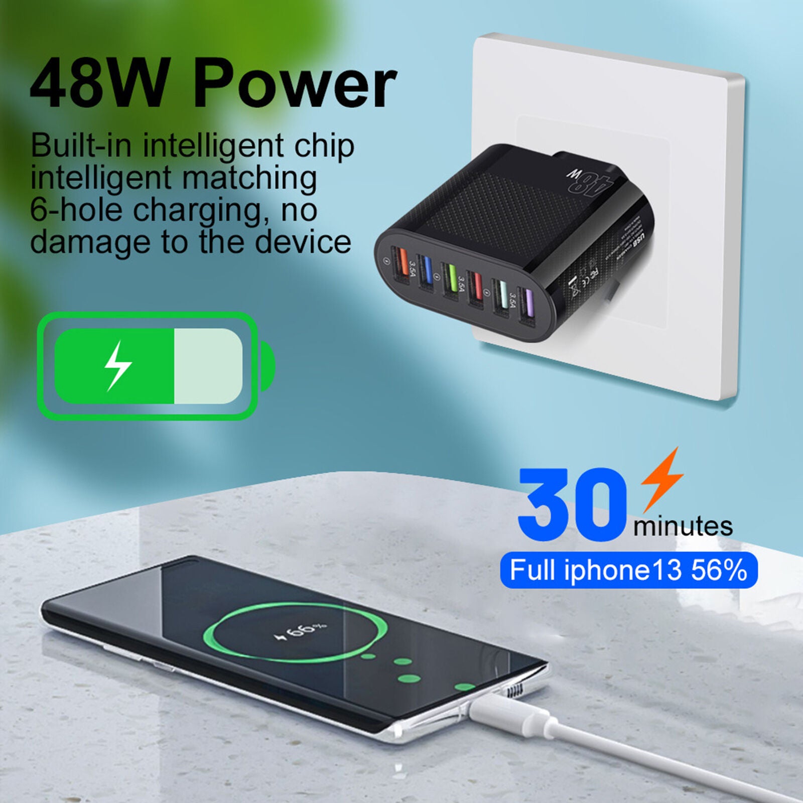 new 6 Hole 48W USB mobile phone charger Fast Charging Multiport Charger koeek - KOEEK