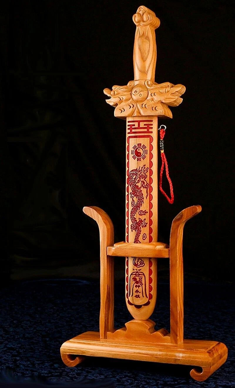 Peach Wood Sword Knife Blade Dagger Cane Gun Holder Upright Stand Display Rack 07FC0E-D4 - KOEEK