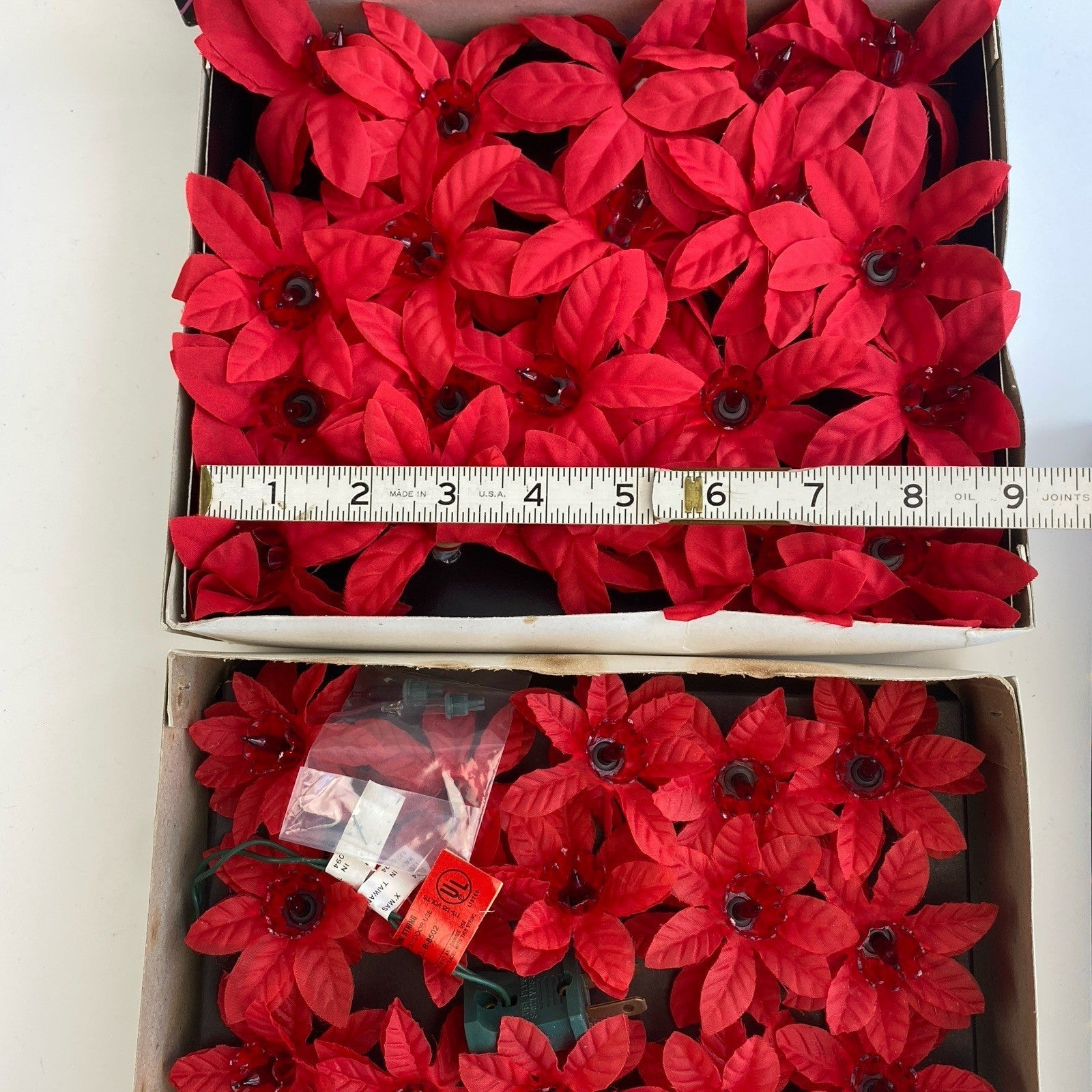 Vintage Red Silk Poinsettia Holiday Christmas String Lights Lot Of 40 07FC0E-D4 - KOEEK