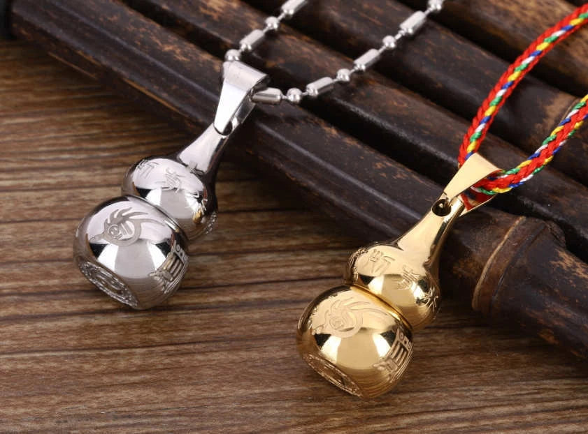 Titanium Steel Gourd Waterproof Medicine Box Pill Case Talisman Necklace Pendant 07FC0E-D4 - KOEEK