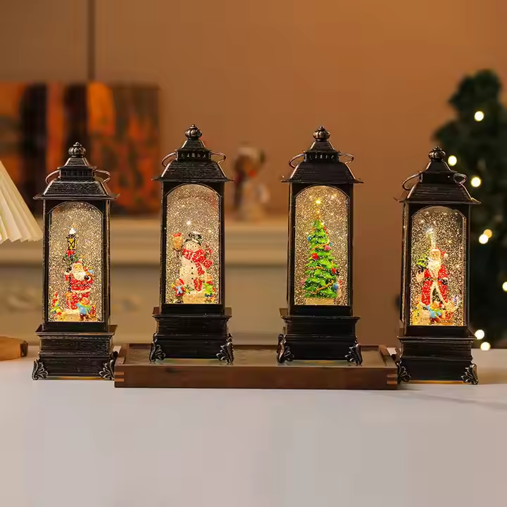 Decorative Christmas LED Lantern Santa Snow Globe Glitter 12” Music & Lights 07FC0E-D4 - KOEEK