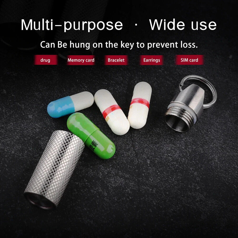 Titanium Waterproof Pill Box Mini Case Bottle Storage Keychain Outdoor EDC Tool 07FC0E-D4 - KOEEK
