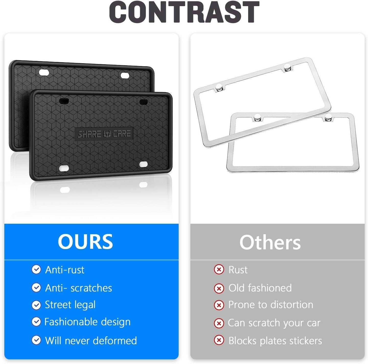 new 2 Pack Silicone License Plate Frame, Front Back Black 2 07FC0E-D4 - KOEEK