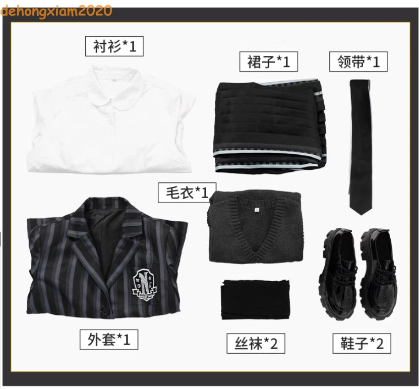 Tv Wednesday Addams Wednesday Cosplay School Uniform Suit Costumes Pleated Skirt 07FC0E-D4 - KOEEK