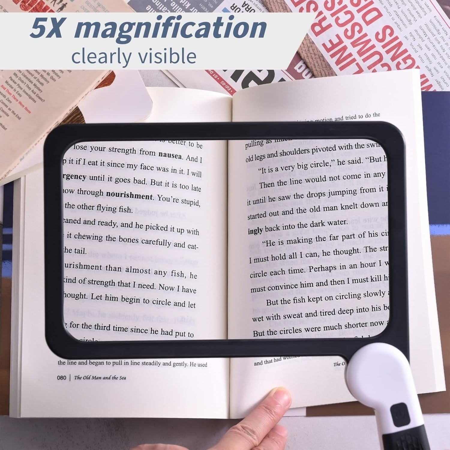 new Magnifying Glass with Light, Page 5X Folding Handheld Rectangular Black