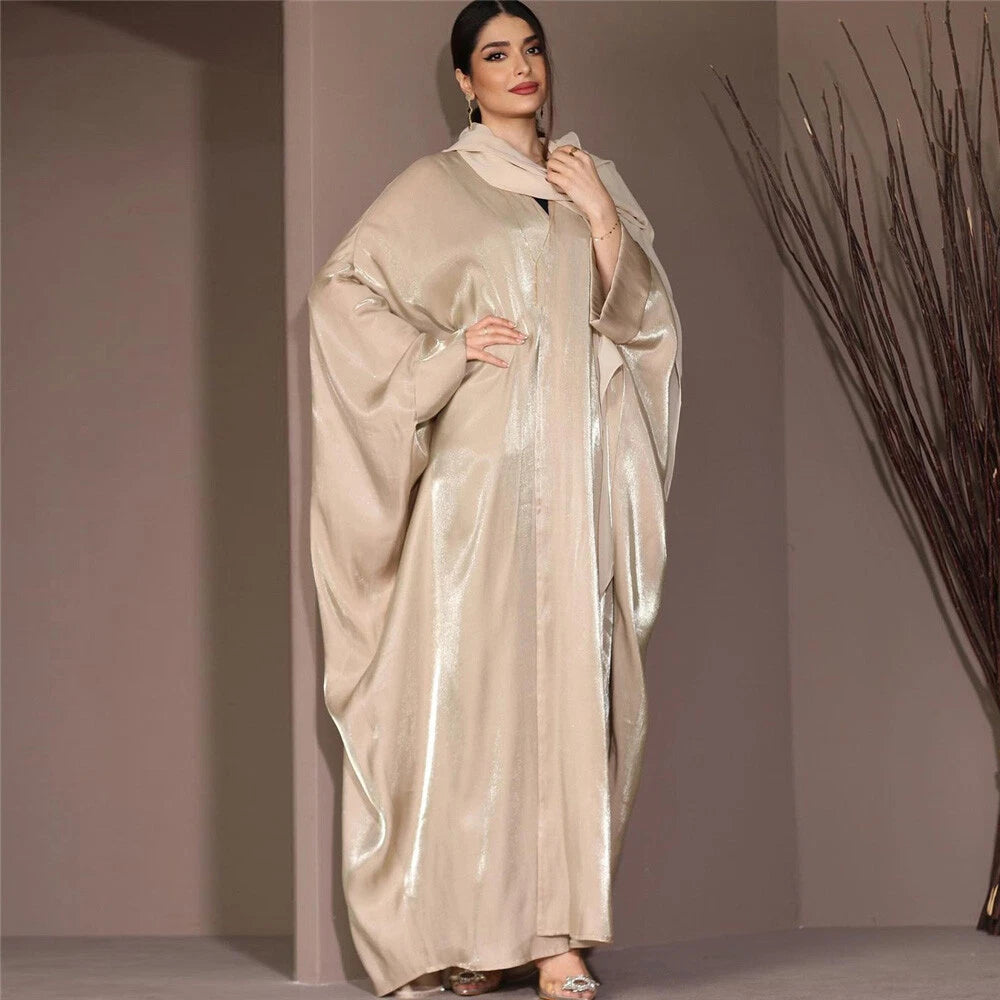 Dubai Women Muslim Batwing Sleeve Satin Open Abaya Cardigan Dress Dress Turkey 07FC0E-D4 - KOEEK