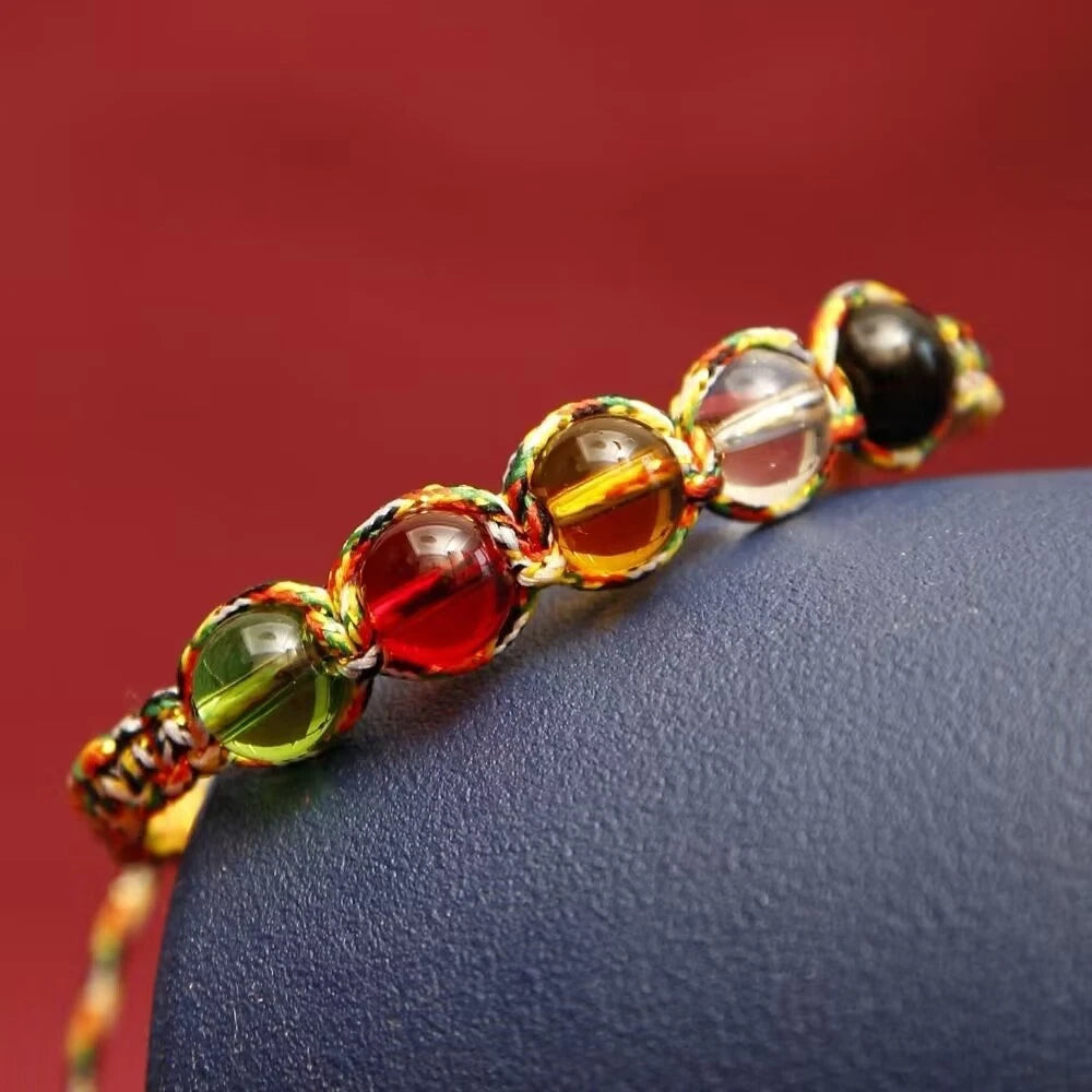 Dragon Boat Festival Five Color Handmade Red Cord Bracelet Five Elements Beads 07FC0E-D4 - KOEEK