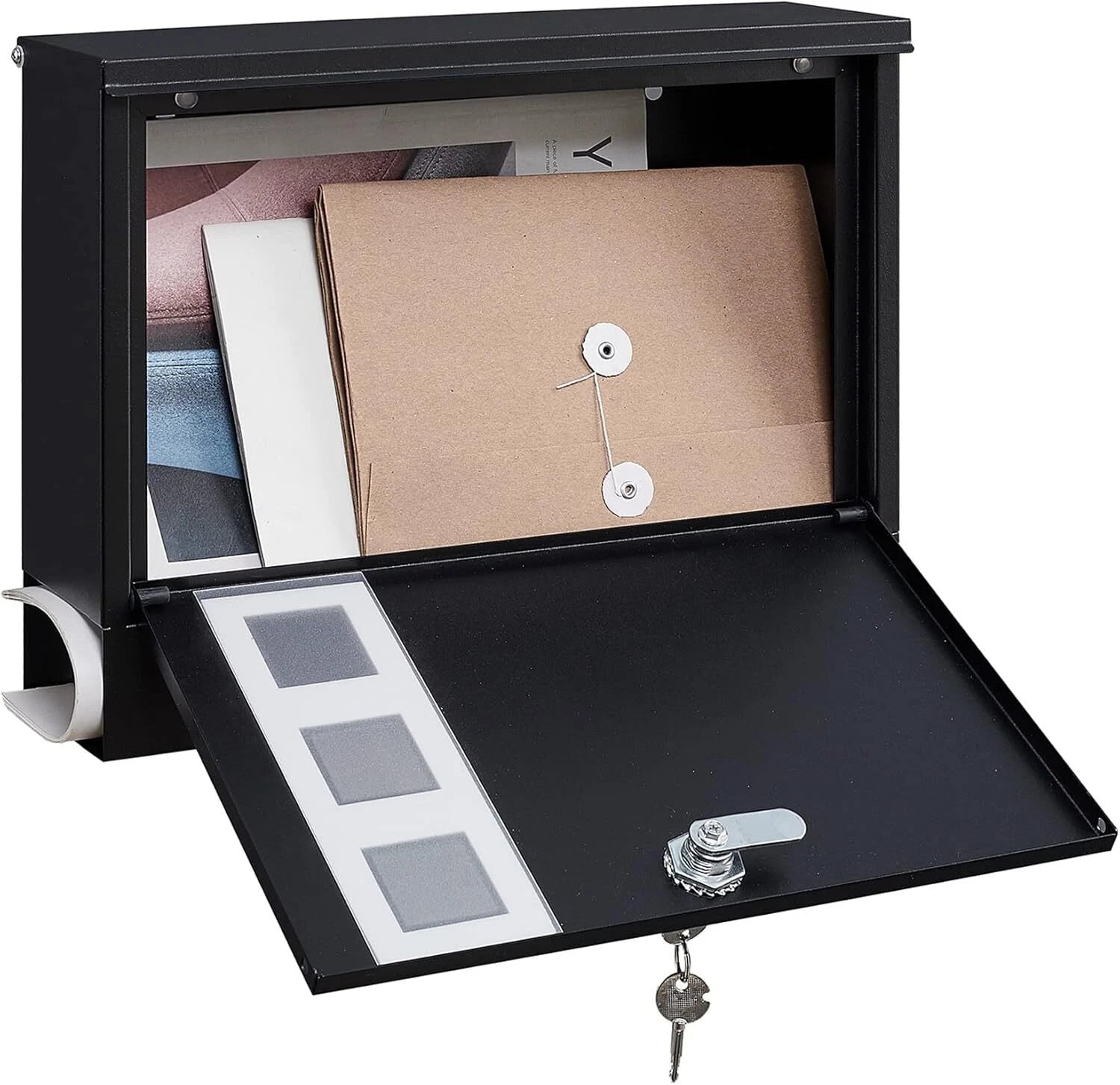 Locking Wall Mount Mailbox withThree Mailbox Number StickersLarge Capacity,Black 07FC0E-D4 - KOEEK