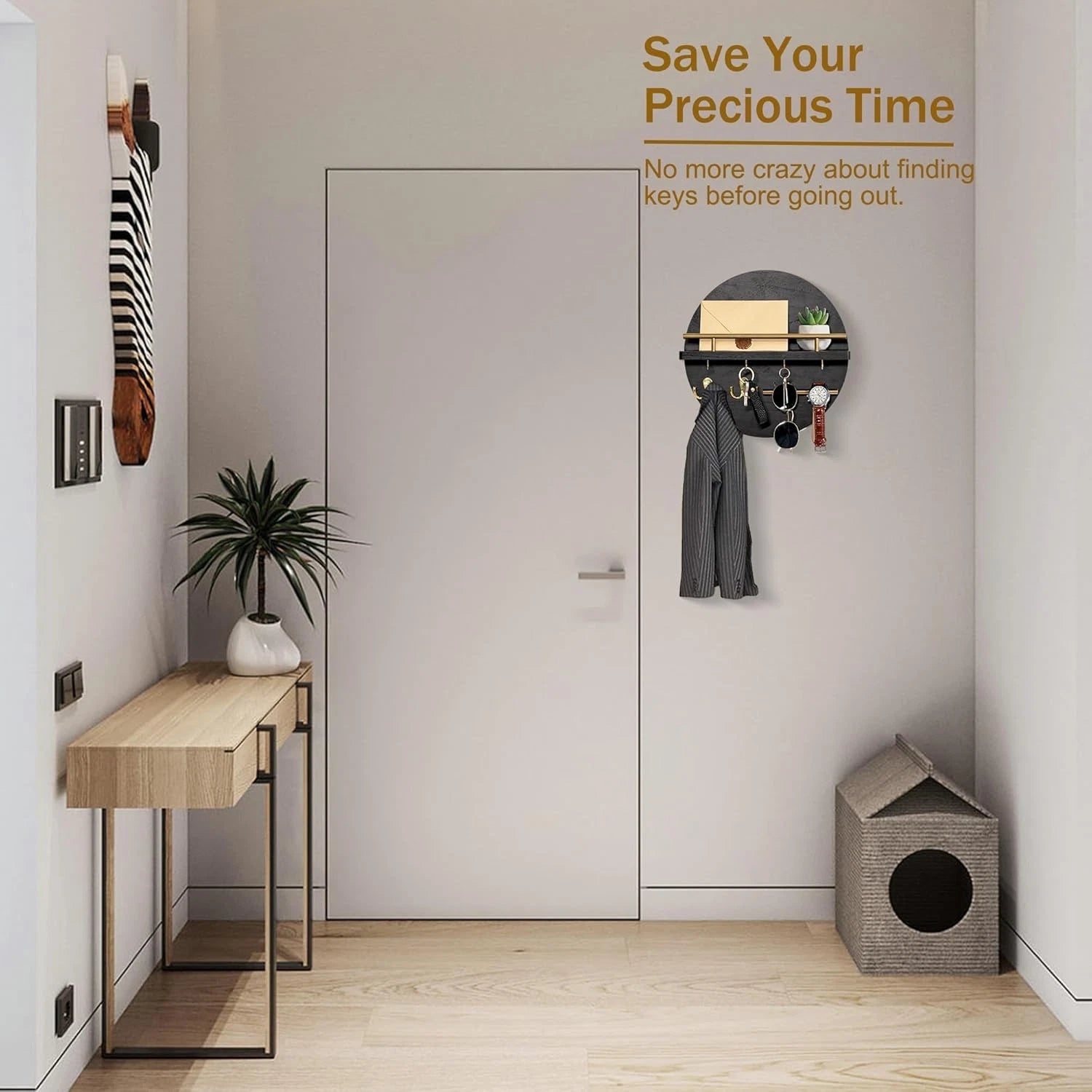 Wall-mounted key rack with shelves and hooks, mail organizer wall rack 07FC0E-D4 - KOEEK