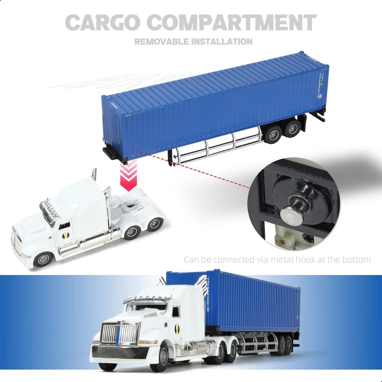 Kenworth W900 1:50 Diecast Truck & Container Trailer, Alloy Heavy Haul Toy Model 07FC0E-D4 - KOEEK