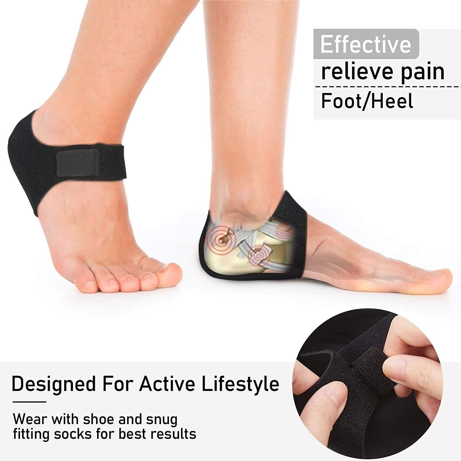 new Plantar Fasciitis Heel Cups for Pain 【Updated M 5-8 W 6-9.5, Black 07FC0E-D4 - KOEEK