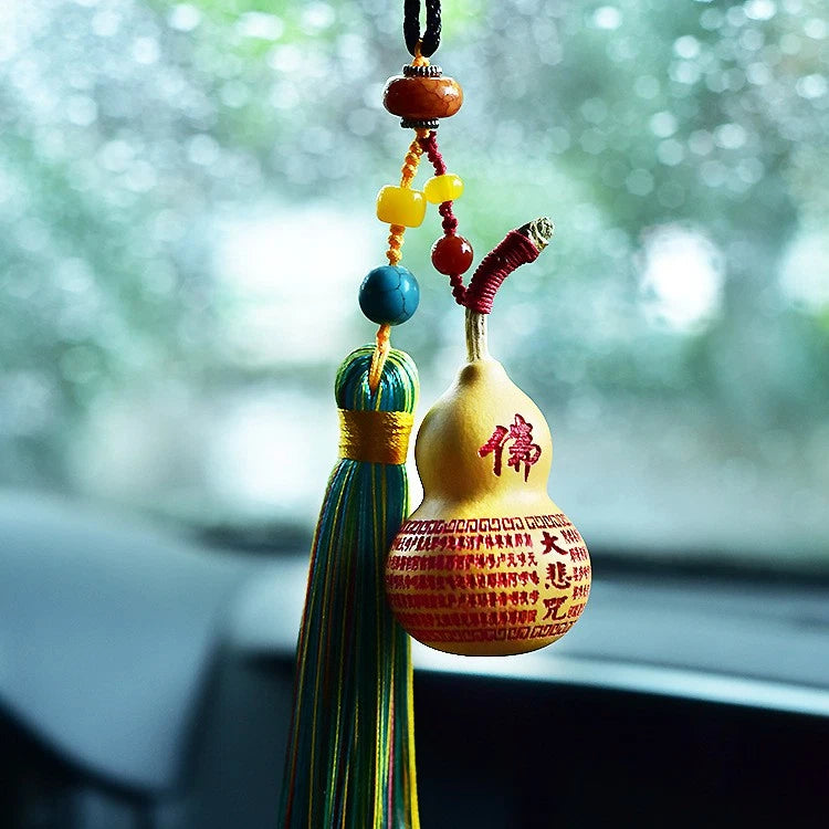 Natural Gourd Car Hanging Ornament Tassel Rearview Mirror Peace Charm Decor 07FC0E-D4 - KOEEK