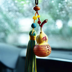 Natural Gourd Car Hanging Ornament Tassel Rearview Mirror Peace Charm Decor 07FC0E-D4 - KOEEK