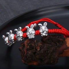 Pure S925 Sterling Silver Bracelet luck Carved Five Rabbits Bracelet AAA 07FC0E-D4 - KOEEK