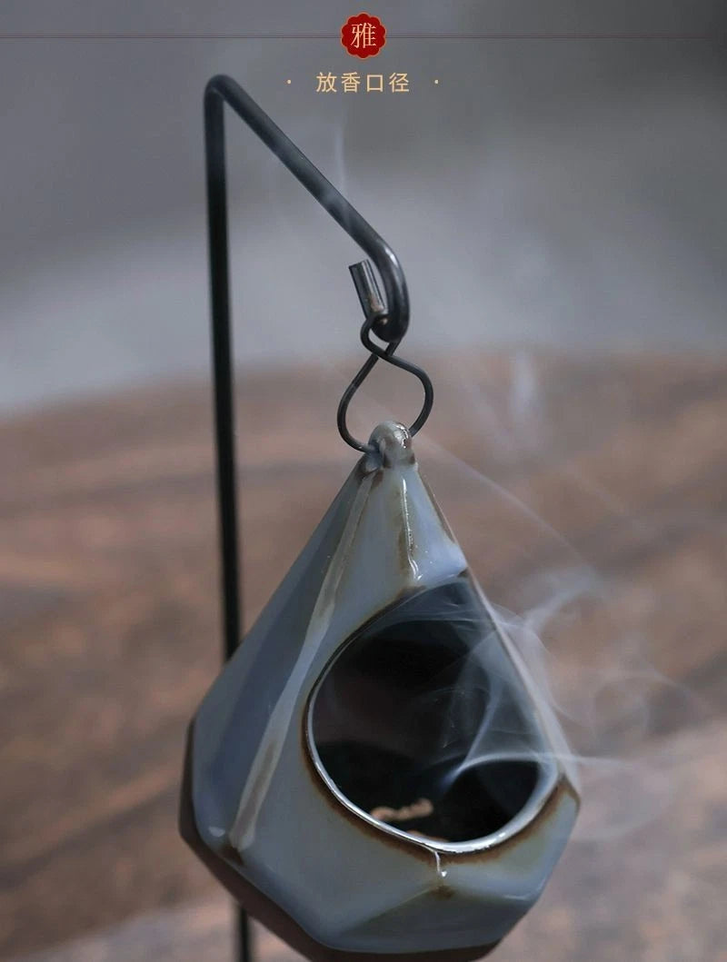 Hanging Ceramic Incense Burner Indoor Home Decor Zen Iron Art Aromatherapy 07FC0E-D4 - KOEEK