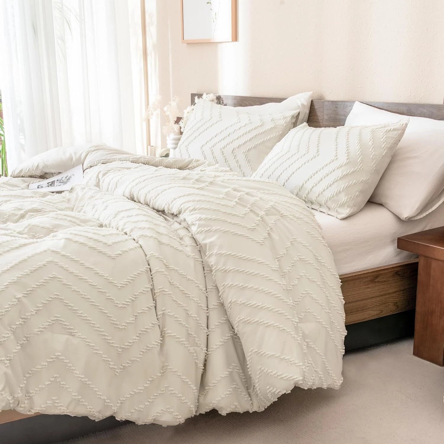 King Size Beige Comforter Set, Bohemian Cream, 3 Piece Set 07FC0E-D4 - KOEEK