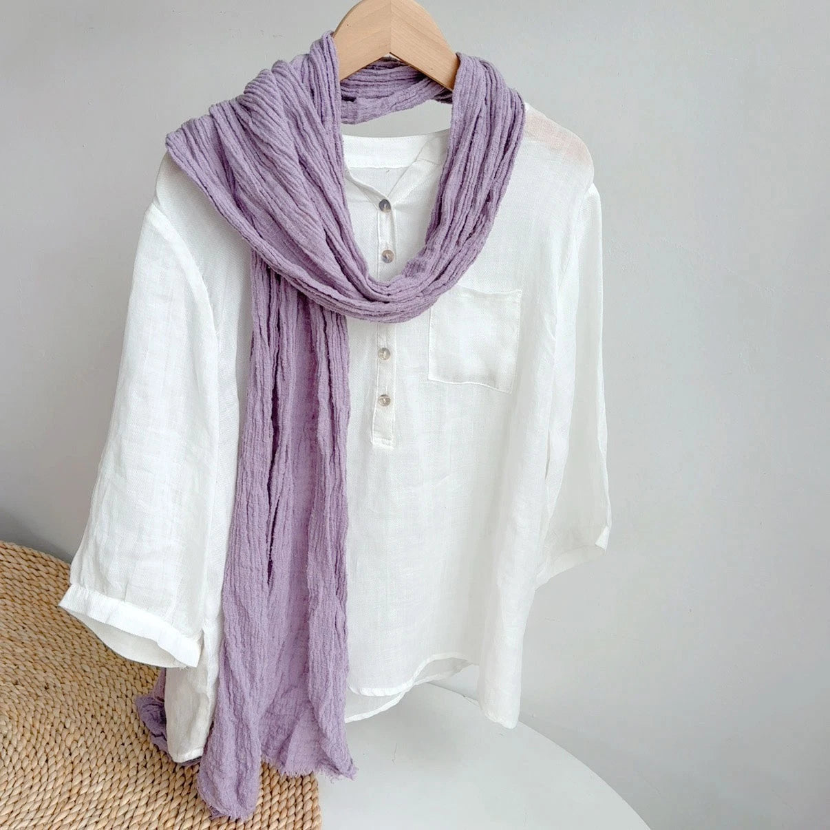 Unisex Cotton Wrinkled Scarf Solid Color Autumn Neckerchief Shawl Wrap Bandana 07FC0E-D4 - KOEEK