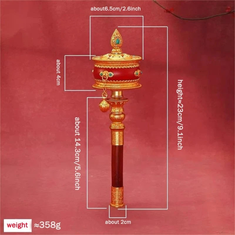 23cm Tibetan Brass Hand Cranked Ten-in-one Scripture Prayer Wheel Buddhist Decor 07FC0E-D4 - KOEEK