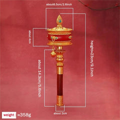 23cm Tibetan Brass Hand Cranked Ten-in-one Scripture Prayer Wheel Buddhist Decor 07FC0E-D4 - KOEEK