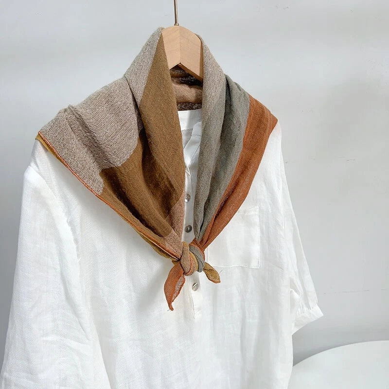 Womens  Flax Linen Colorful Stripe Bandana Neck Wrap Soft Neckerchief Scarf 07FC0E-D4 - KOEEK