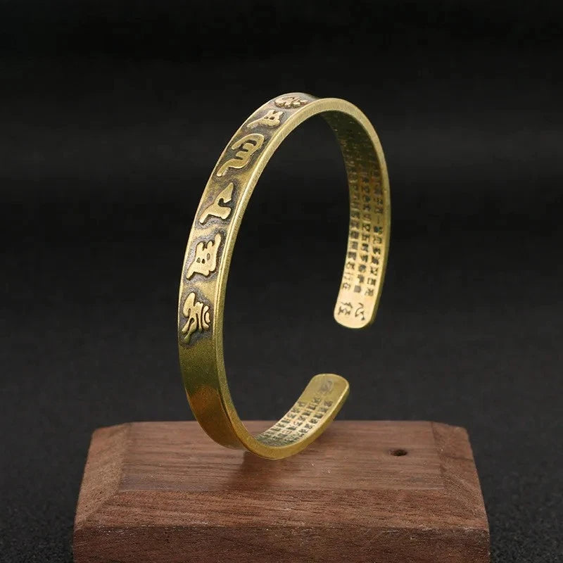 Vintage Brass Buddhist Six Character Mantra Bangles Heart Sutra Luck Bracelets 07FC0E-D4 - KOEEK