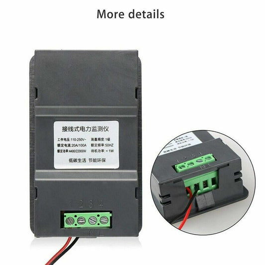 100A AC Digital Power KWh Watt Meter Volt Amp Voltmeter Ammeter Open Close CT