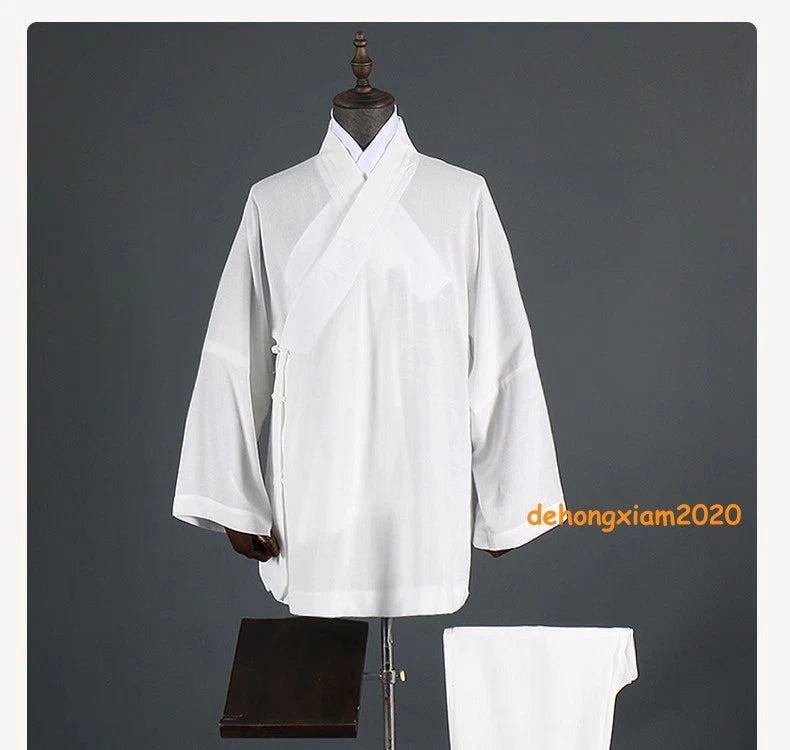 Chinese Style Taoist Costume Diagonal Collar Robe Cotton Linen Kung Fu Outfit 07FC0E-D4 - KOEEK