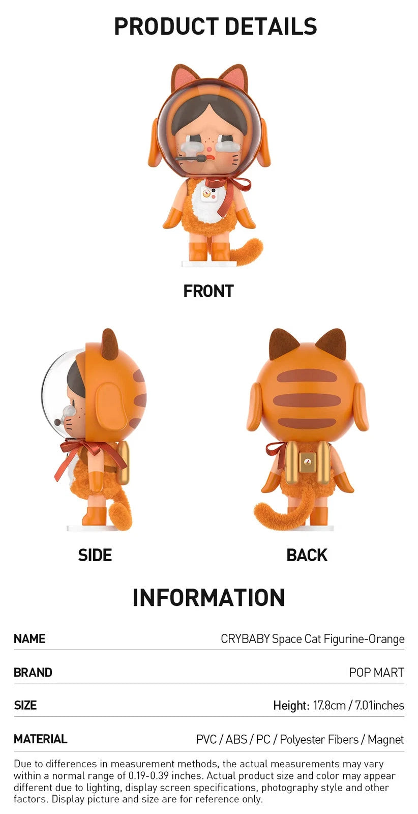 Crybaby Space Cat Figurine-orange Sealed Blind Box Art Toys Birthday Gift 07FC0E-D4 - KOEEK