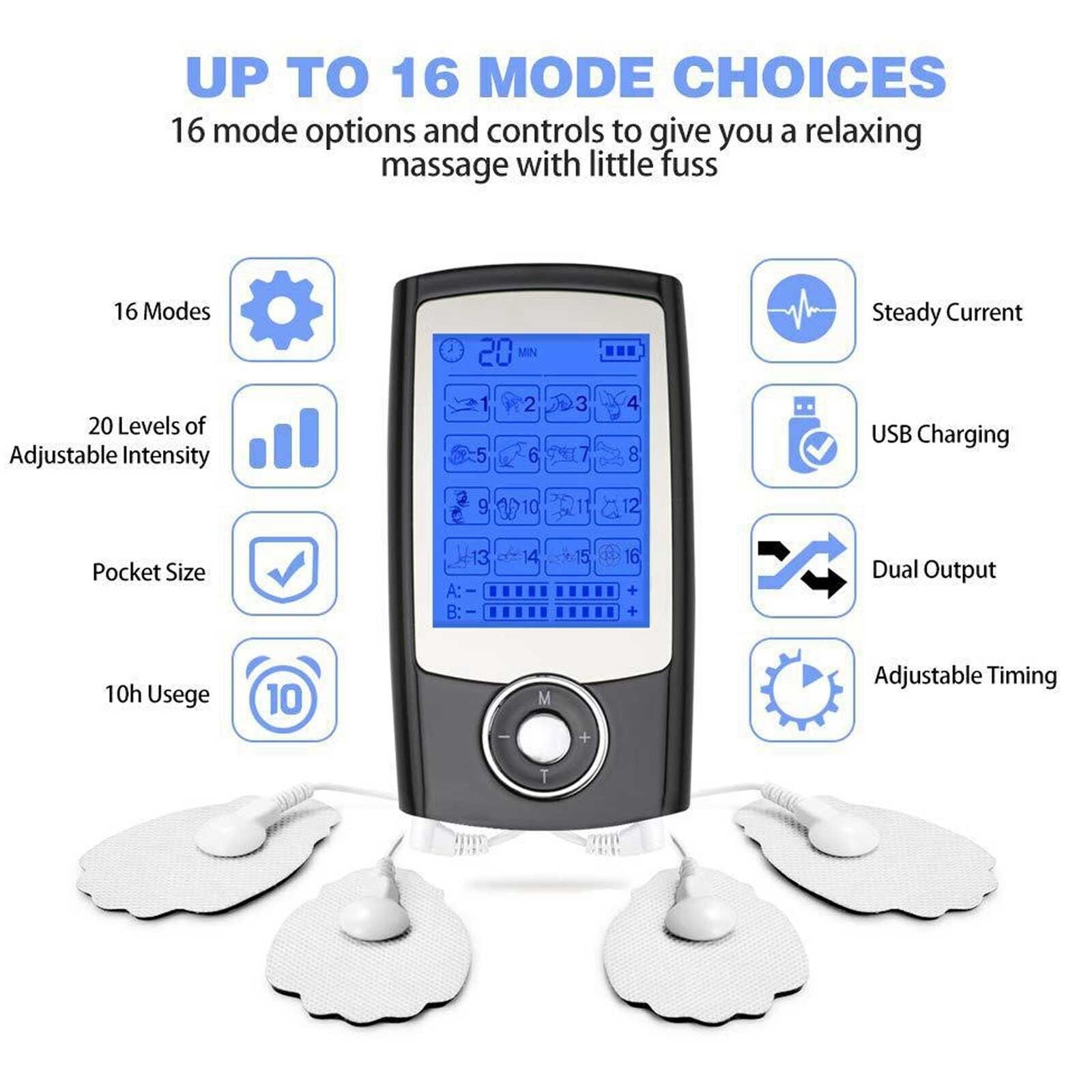 new TENS Pulse Massager 16 Modes Muscle Stimulator Massager Device(US Plug ) koeek - KOEEK