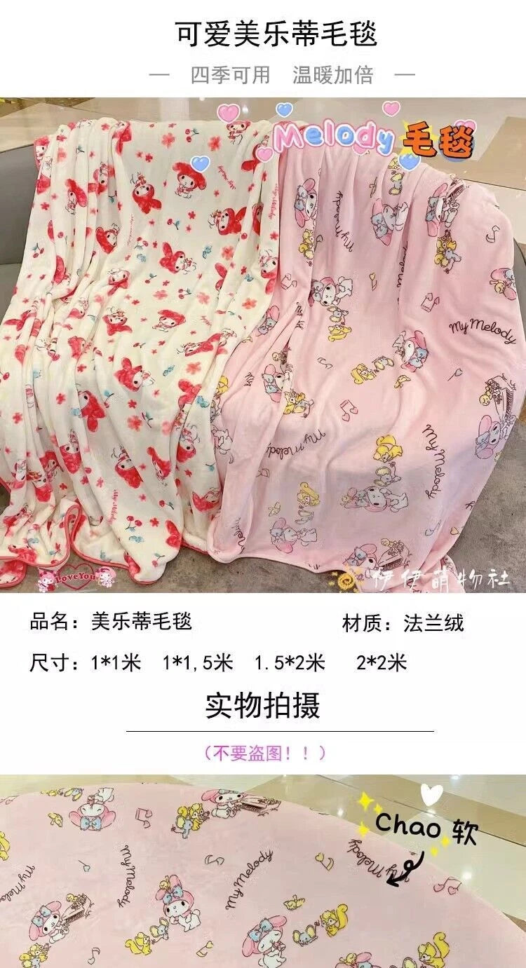 Cartoon My Melody Flannel Plush Blanket Throw Bedsheet Dormitory Bed Sofa Rug 07FC0E-D4 - KOEEK