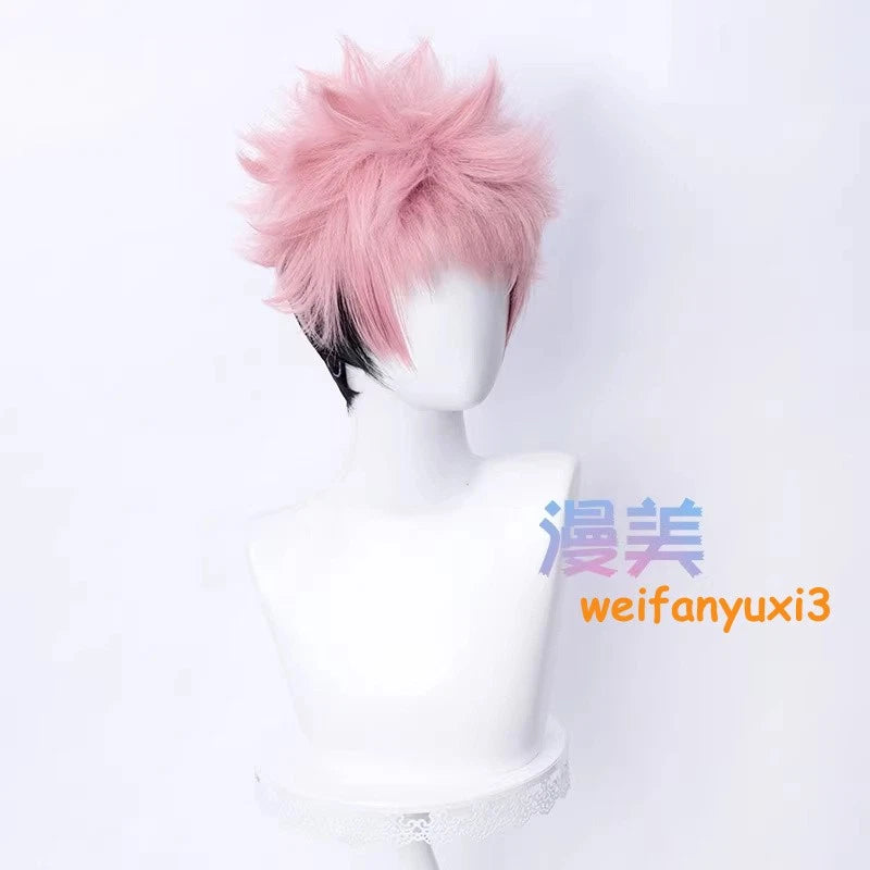 Anime Jujutsu Kaisen Itadori Yuji Cosplay Wig Men Pink+Black Short Hairpiece Wig 07FC0E-D4 - KOEEK