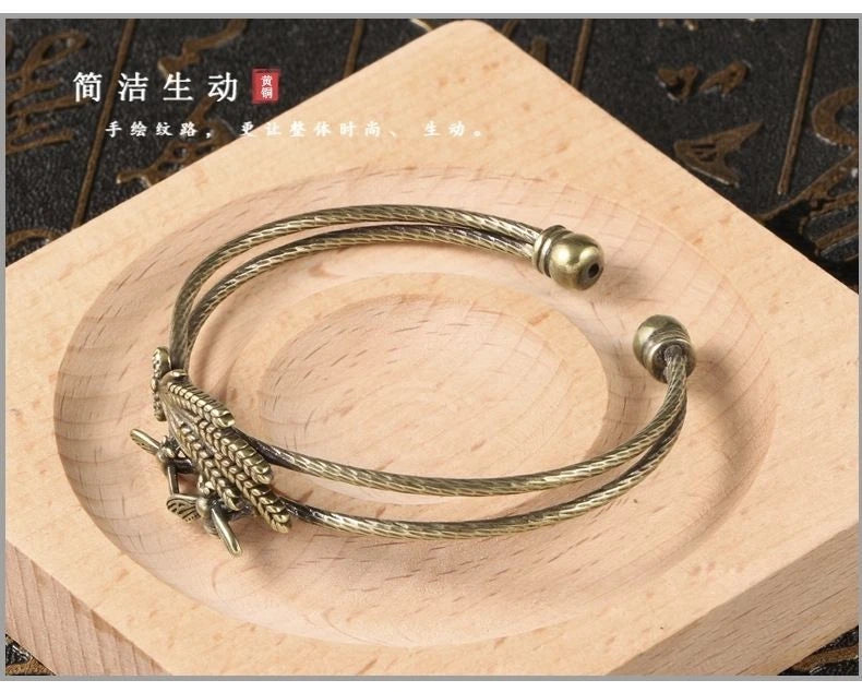 Chinese Style Brass Open Bangle Women’s Antique Copper Bracelet 07FC0E-D4 - KOEEK