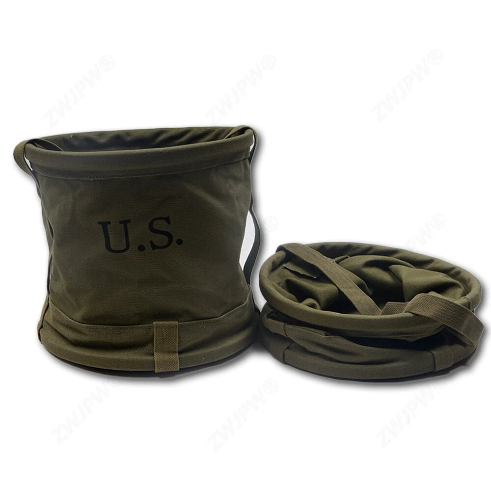 US Military Canvas Water Bucket Portable Folding Water Storage Vessel Green 18L 07FC0E-D4 - KOEEK