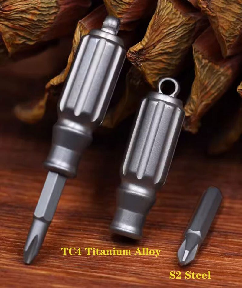 EDC Mini Titanium S2 Steel Screwdriver Portable Keychain Outdoor Pocket Tool Toy 07FC0E-D4 - KOEEK