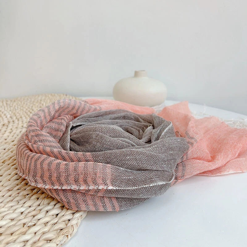 Unisex  Flax Linen Thin Scarf Tasseled Preppy Plaid Shawl Bandana Wrap 07FC0E-D4 - KOEEK