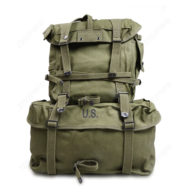 Replica WW2 US M1945 Haversack Military Backpack Combo Set X Strap Canvas Green 07FC0E-D4 - KOEEK